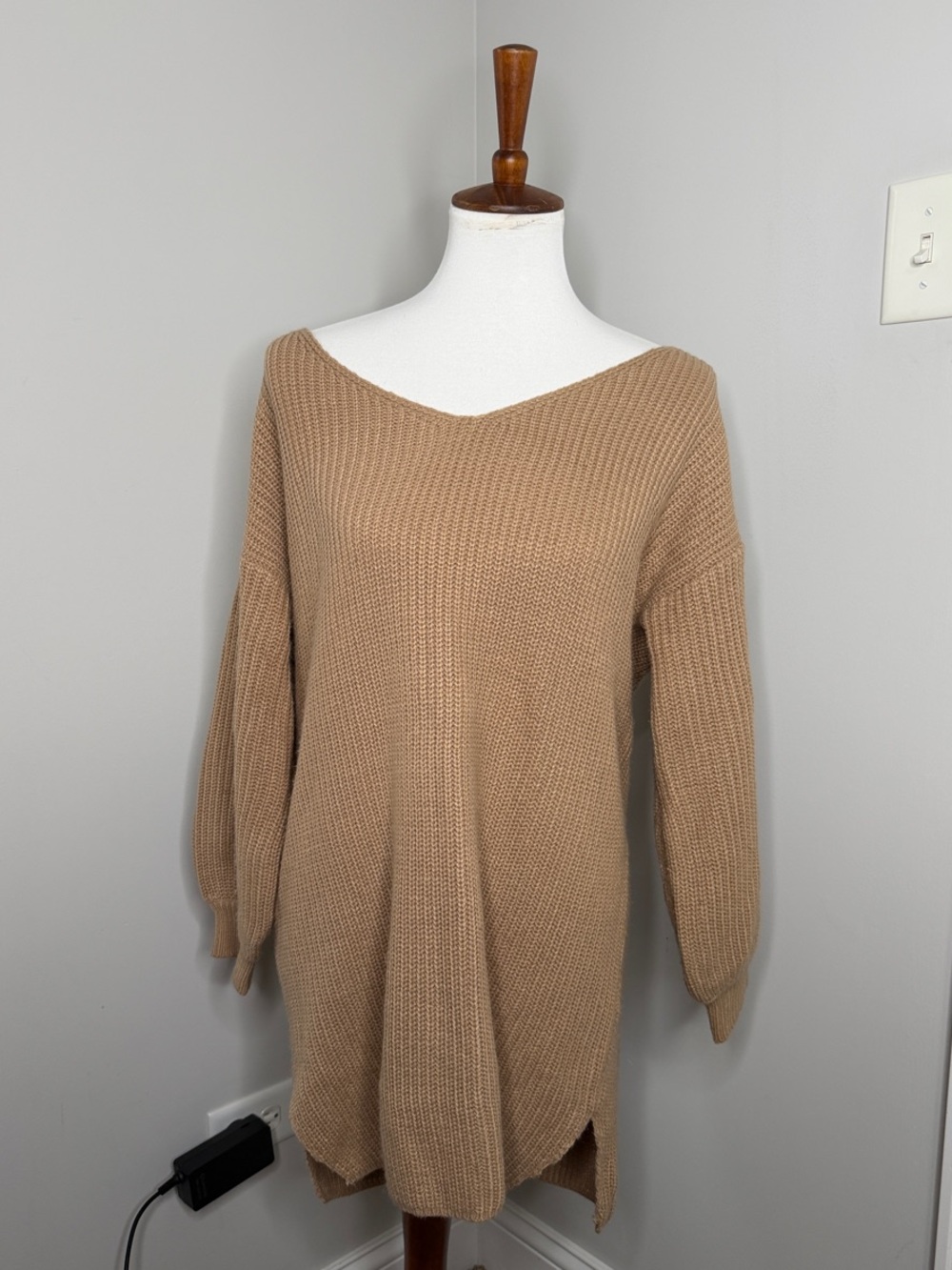 Cozy V-Neck Oversized Sweater in Tan